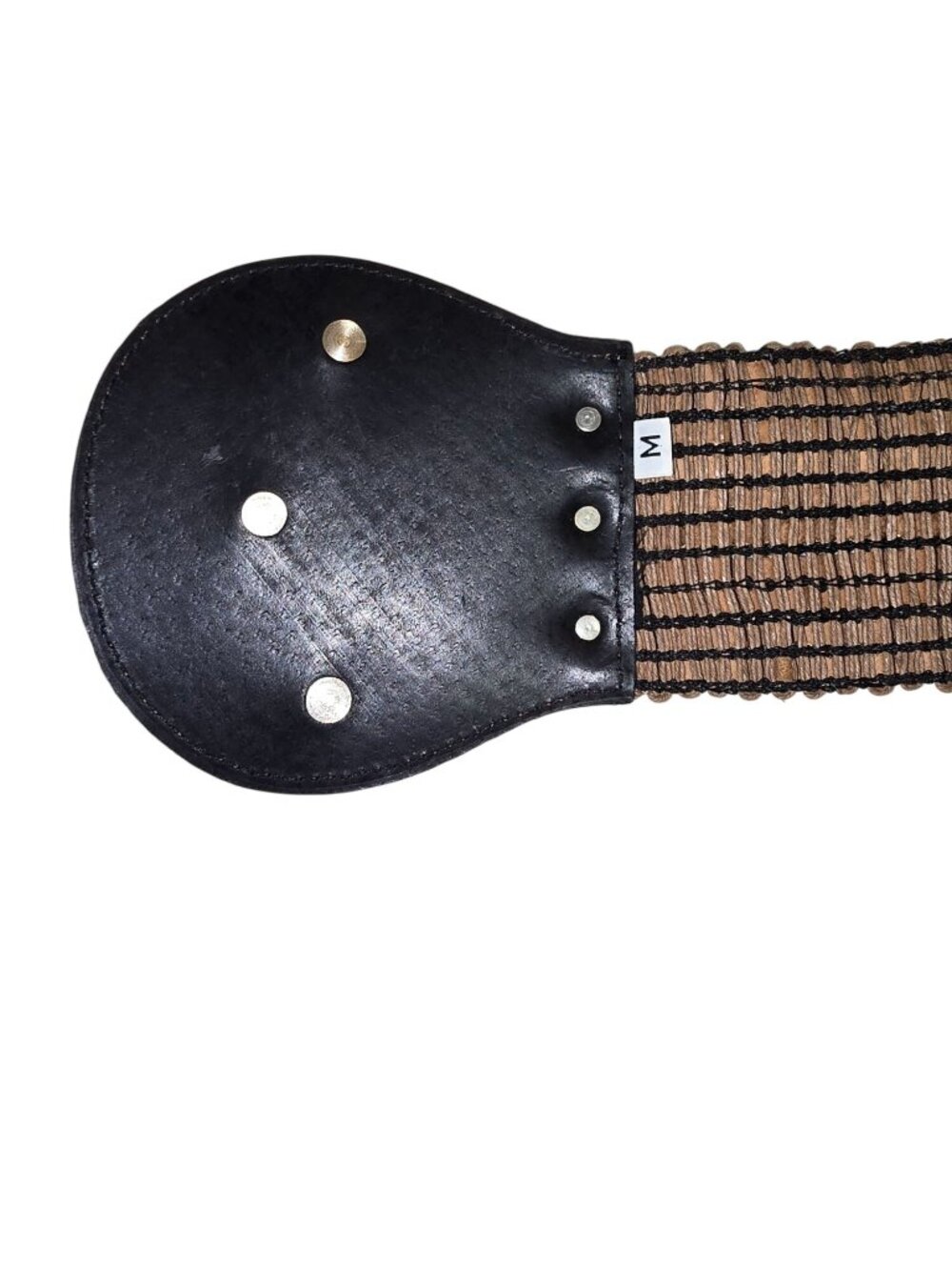 Woven Brown Faux Leather Wide Waist Belt Studded Snap Women Boho Fairy READ - Picture 7 of 8